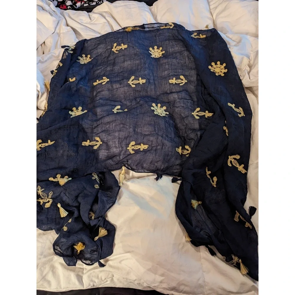 Emporio Enzo nautical oblong scarf knit anchor ships wheel womens neck scarf NWT